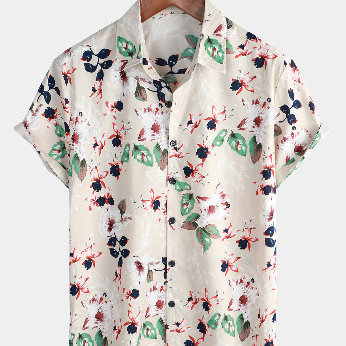 Chemise d'été à manches courtes en coton respirant à boutons floraux pour hommes