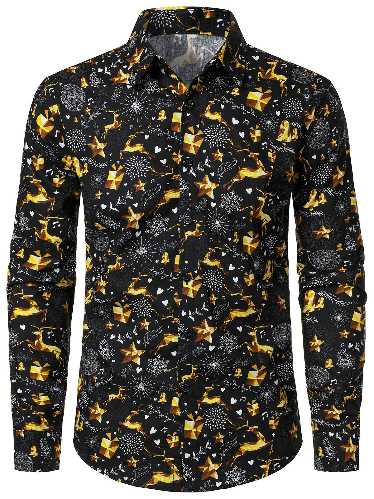 Chemise de Noël en coton pour homme à manches longues motif renne doré