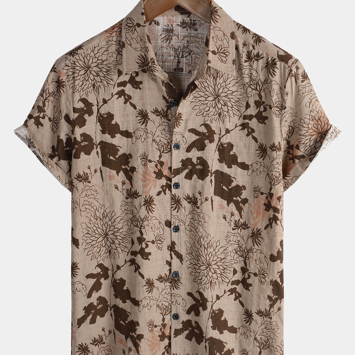 Chemise Vintage en coton boutonnée à manches courtes pour hommes, décontractée, florale, vacances