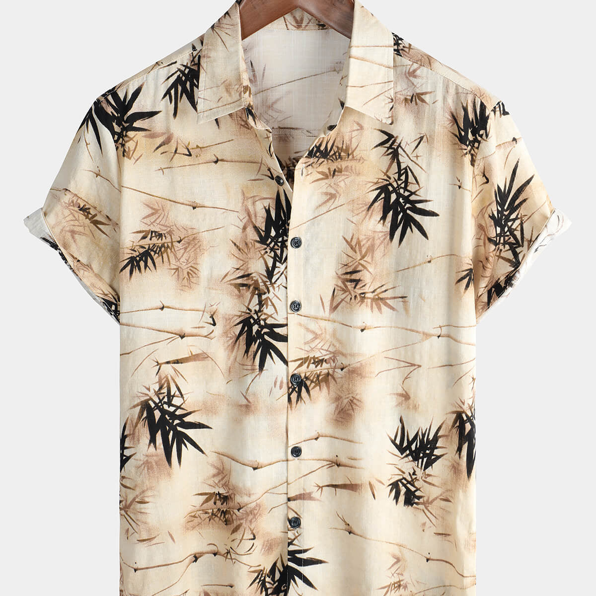 Chemise vintage décontractée en coton de vacances en bambou à manches courtes pour hommes