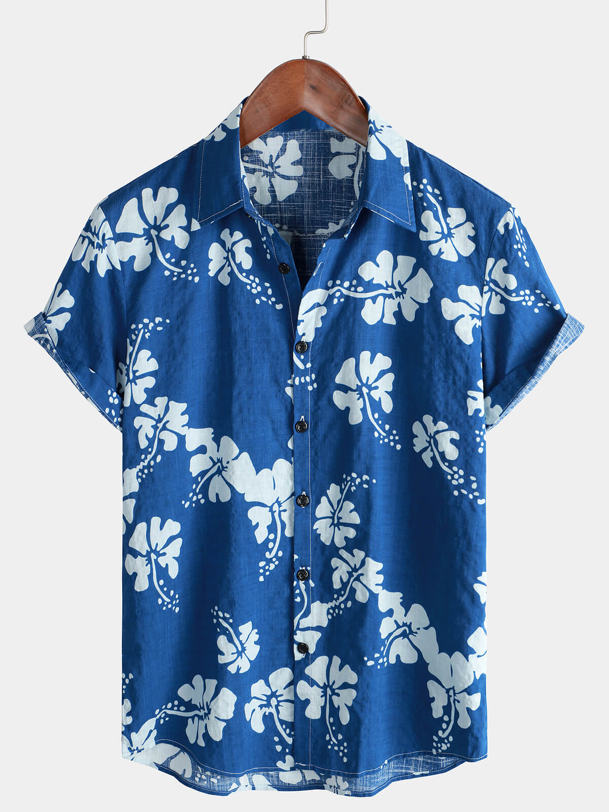 Chemise boutonnée hawaïenne tropicale bleue à manches courtes pour hommes