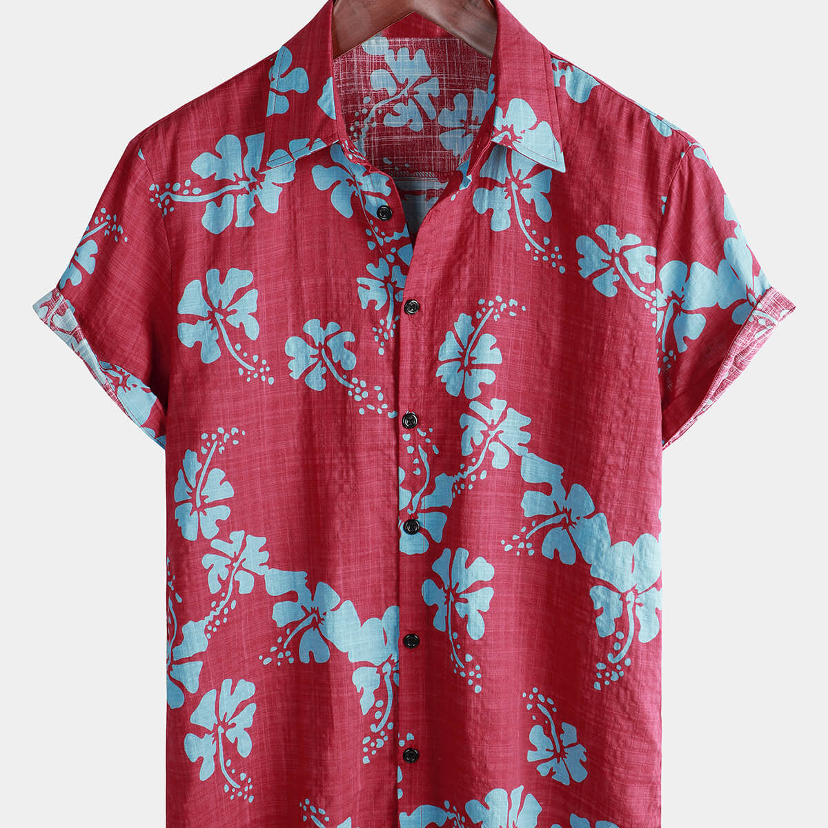 Chemise hawaïenne tropicale à manches courtes pour hommes, boutons floraux rouges, plage