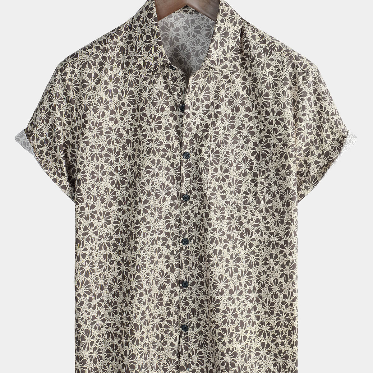 Chemise à manches courtes boutonnée en coton à fleurs vintage pour hommes