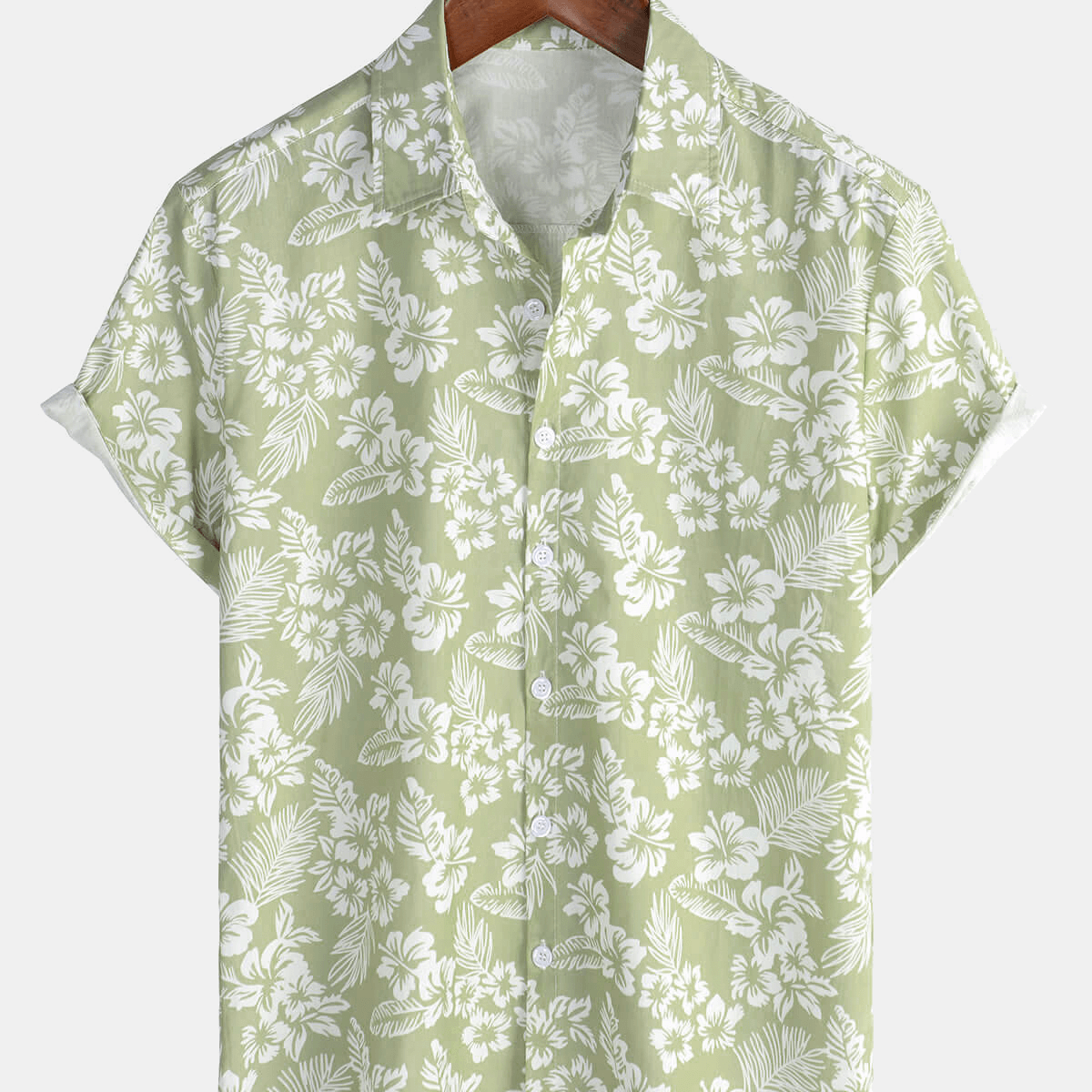 Chemise à manches courtes boutonnée à fleurs d'été en coton vert hawaïen pour hommes