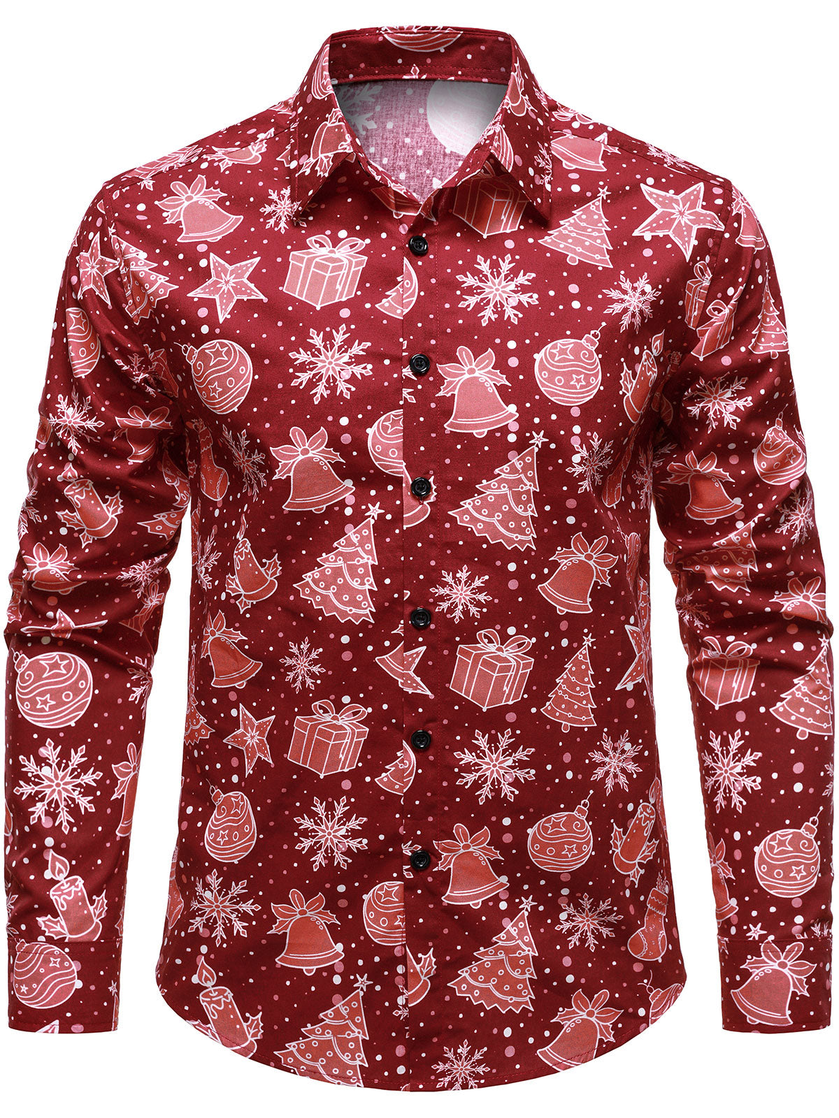 Chemise rouge à manches longues pour homme, imprimé festif et humoristique sur le thème de Noël