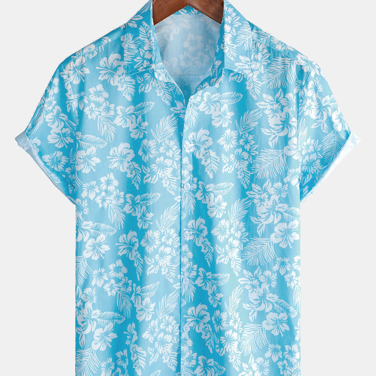 Chemise à manches courtes boutonnée à fleurs hawaïennes bleues pour hommes