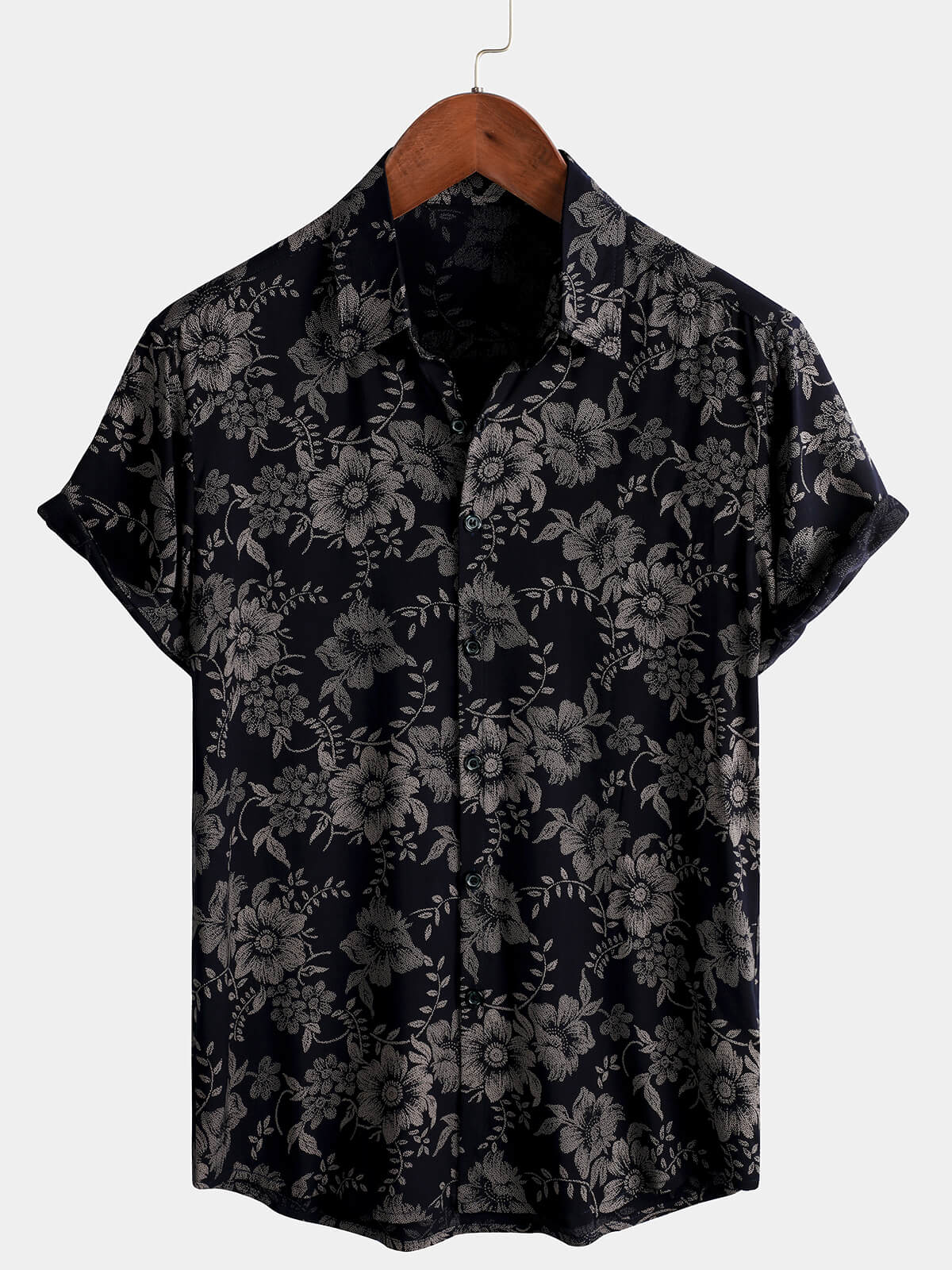 Chemise à manches courtes hawaïenne bleu marine à imprimé floral pour hommes