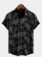 Chemise à manches courtes hawaïenne bleu marine à imprimé floral pour hommes
