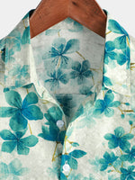 Chemise boutonnée hawaïenne à manches courtes en coton vert à fleurs pour hommes