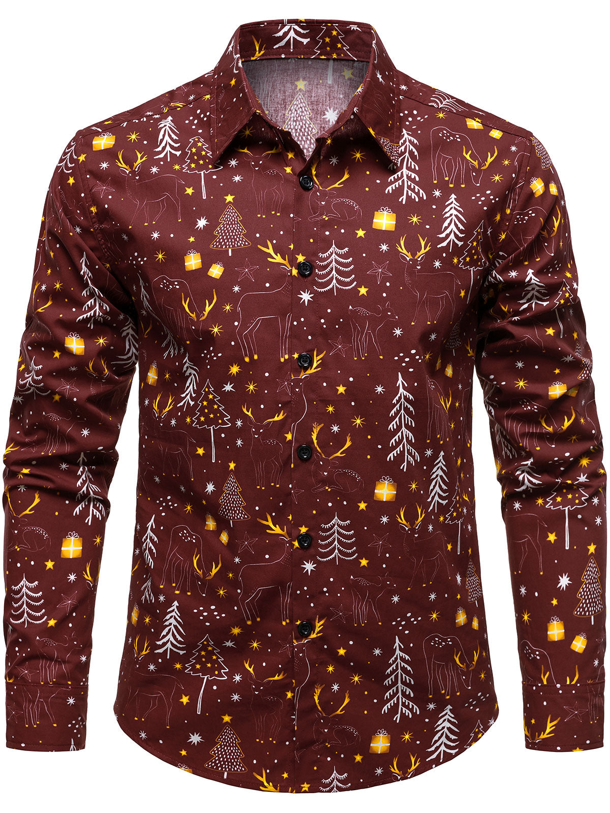 Chemise rouge de Noël pour homme à manches longues motif sapin et renne amusant et festif