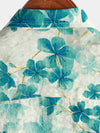 Chemise boutonnée hawaïenne à manches courtes en coton vert à fleurs pour hommes