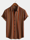 Chemise à manches courtes rétro vintage à rayures pour hommes des années 70 Summer Beach Boho Button Up Brown