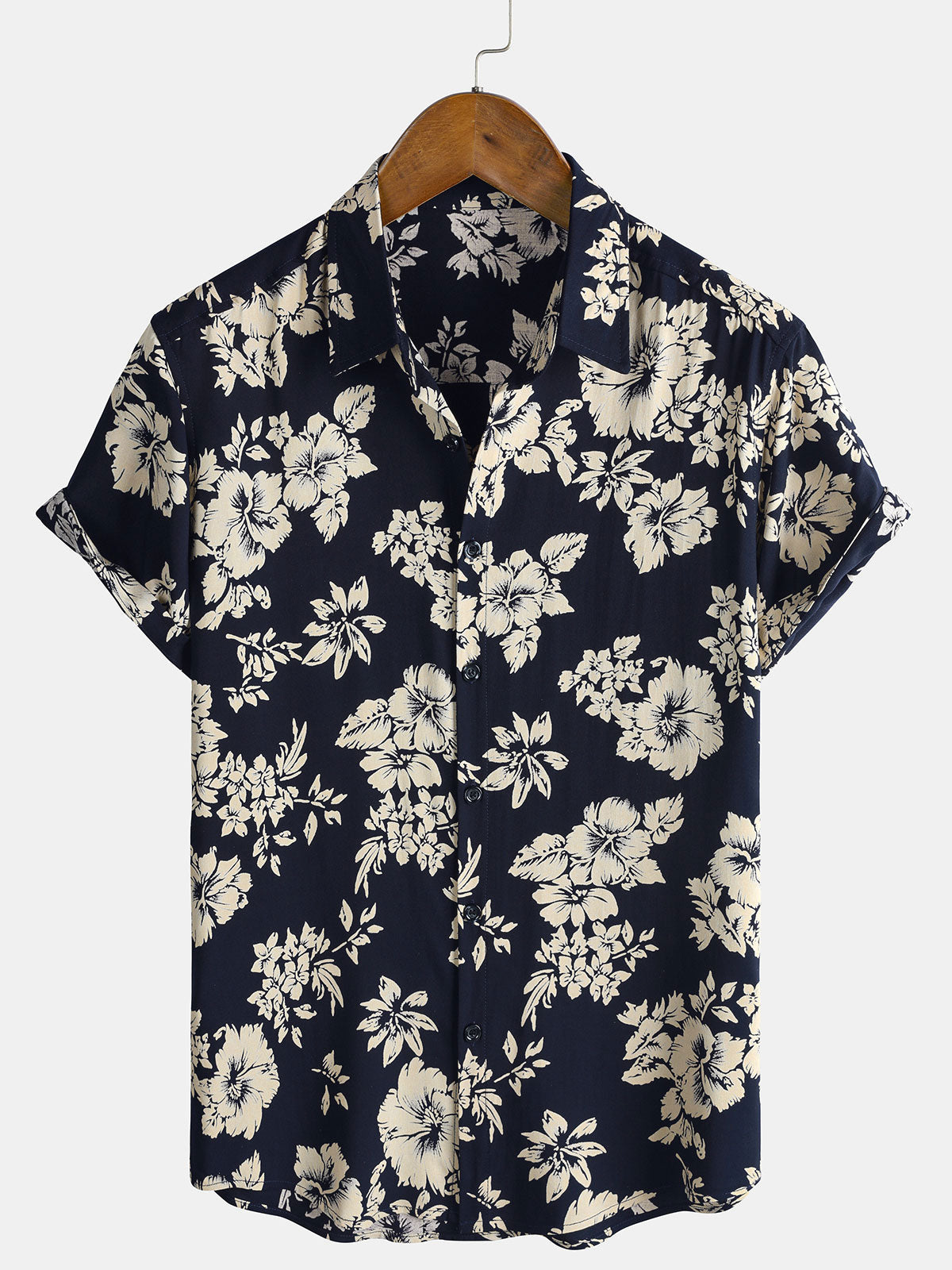 Chemise homme manches courtes imprimé floral tropical marine en rayon