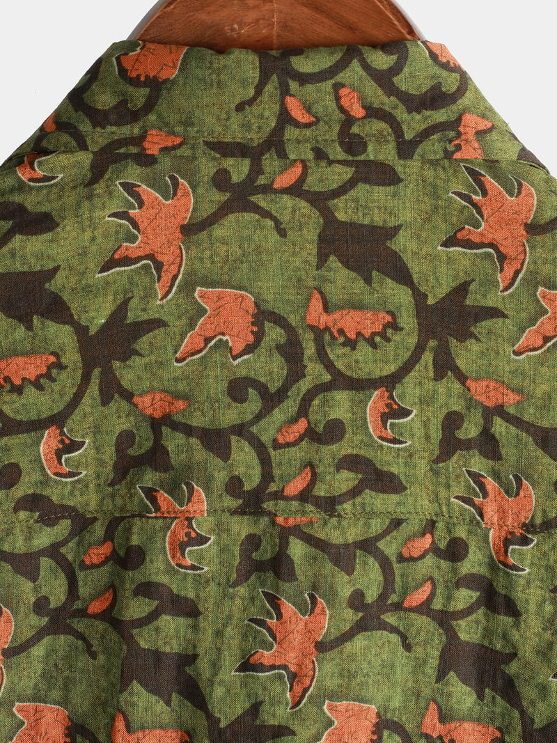 Chemise boutonnée à manches courtes de plage en coton vintage hawaïen à fleurs des années 70 pour hommes