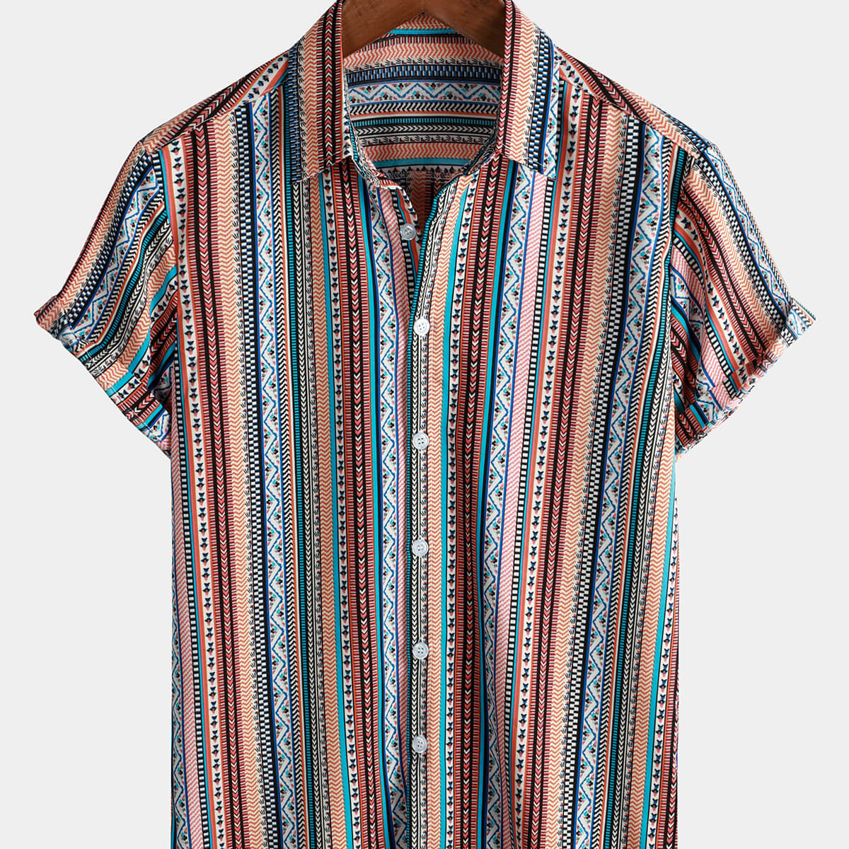 Chemise de plage boutonnée à manches courtes à rayures vintage pour hommes