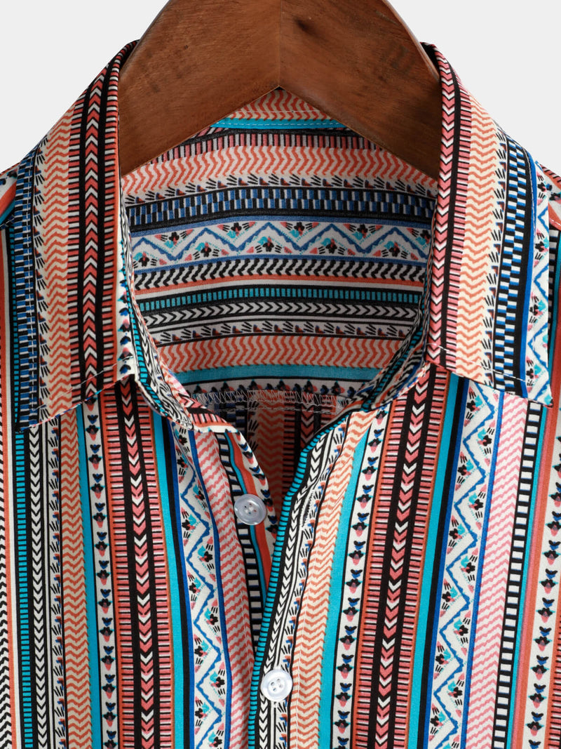 Chemise de plage boutonnée à manches courtes à rayures vintage pour hommes