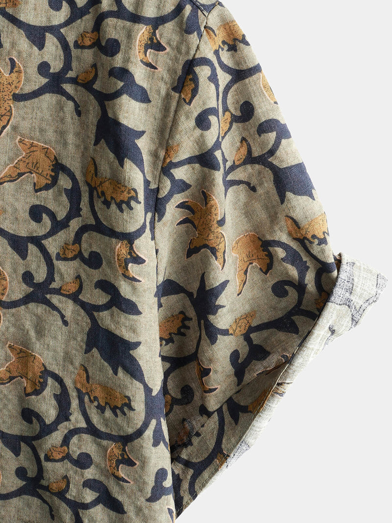 Chemise boutonnée à manches courtes en coton vintage hawaïen des années 70 pour homme
