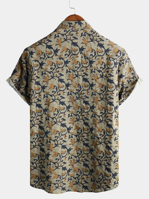 Chemise boutonnée à manches courtes en coton vintage hawaïen des années 70 pour homme