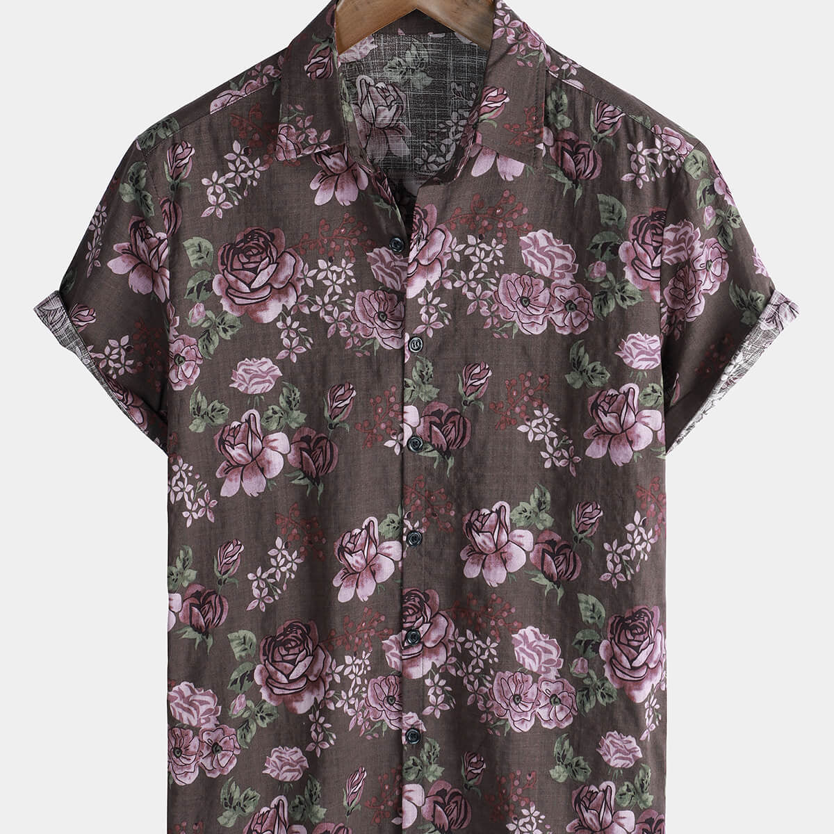Chemise à manches courtes de vacances violette boutonnée à fleurs vintage pour hommes