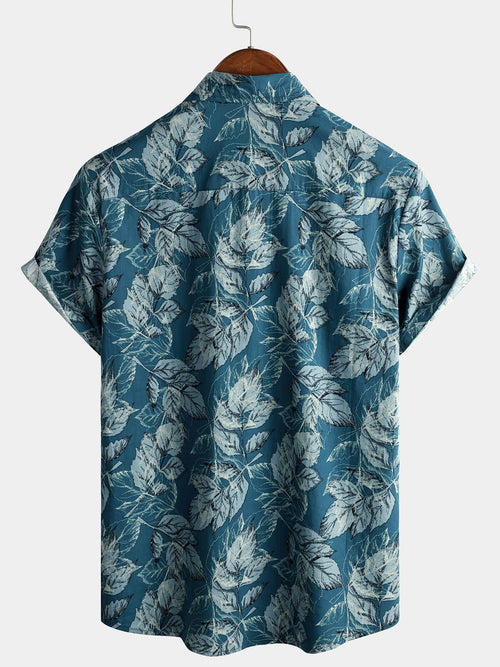 Chemise hawaïenne boutonnée à manches courtes en coton vintage pour homme