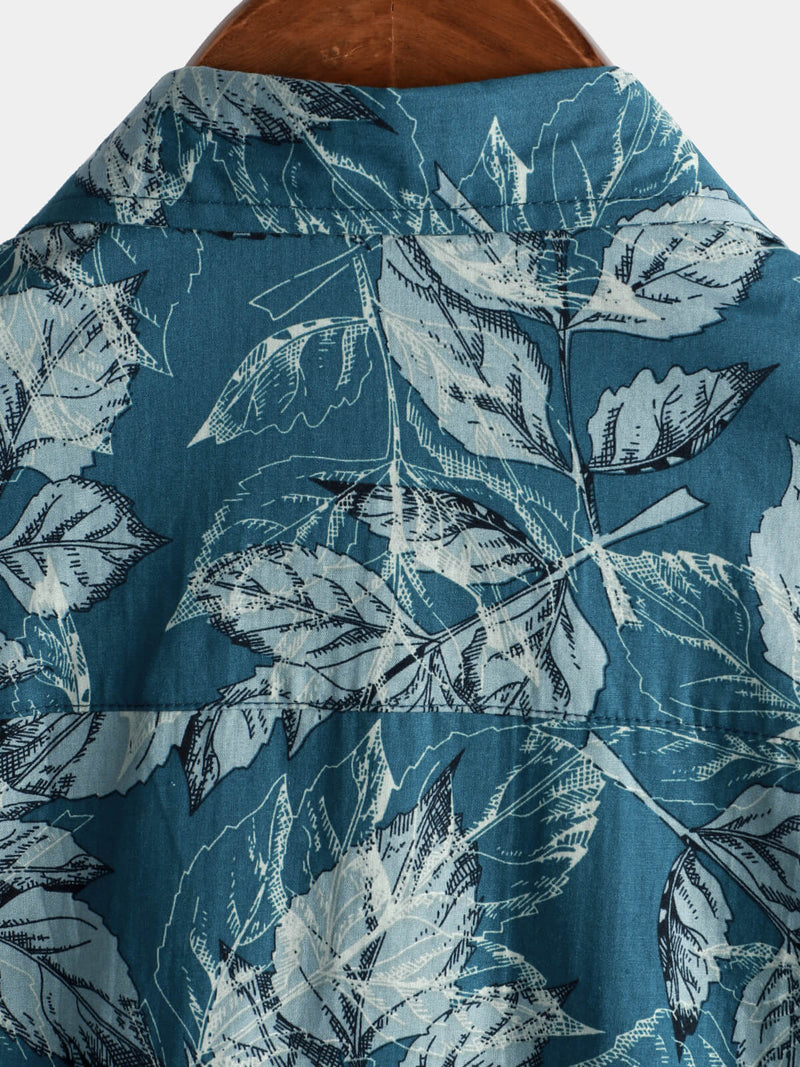 Chemise hawaïenne boutonnée à manches courtes en coton vintage pour homme