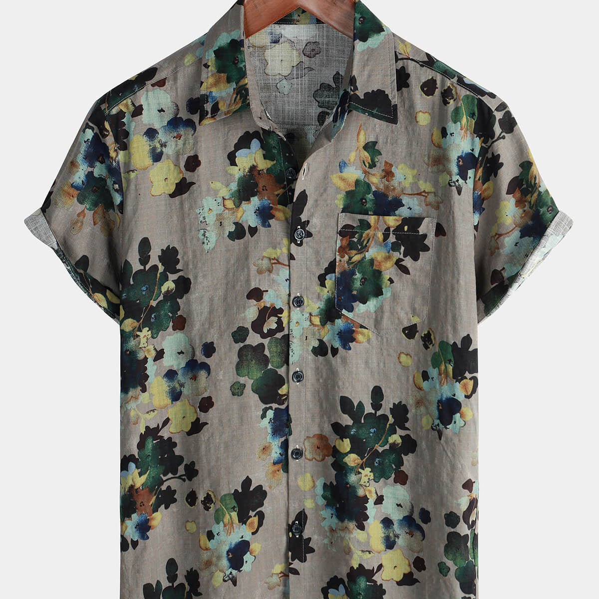 Chemise de plage en coton boutonnée à manches courtes pour hommes