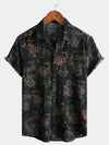 Chemise d'été boutonnée à manches courtes à imprimé floral rétro hawaïen noir pour homme