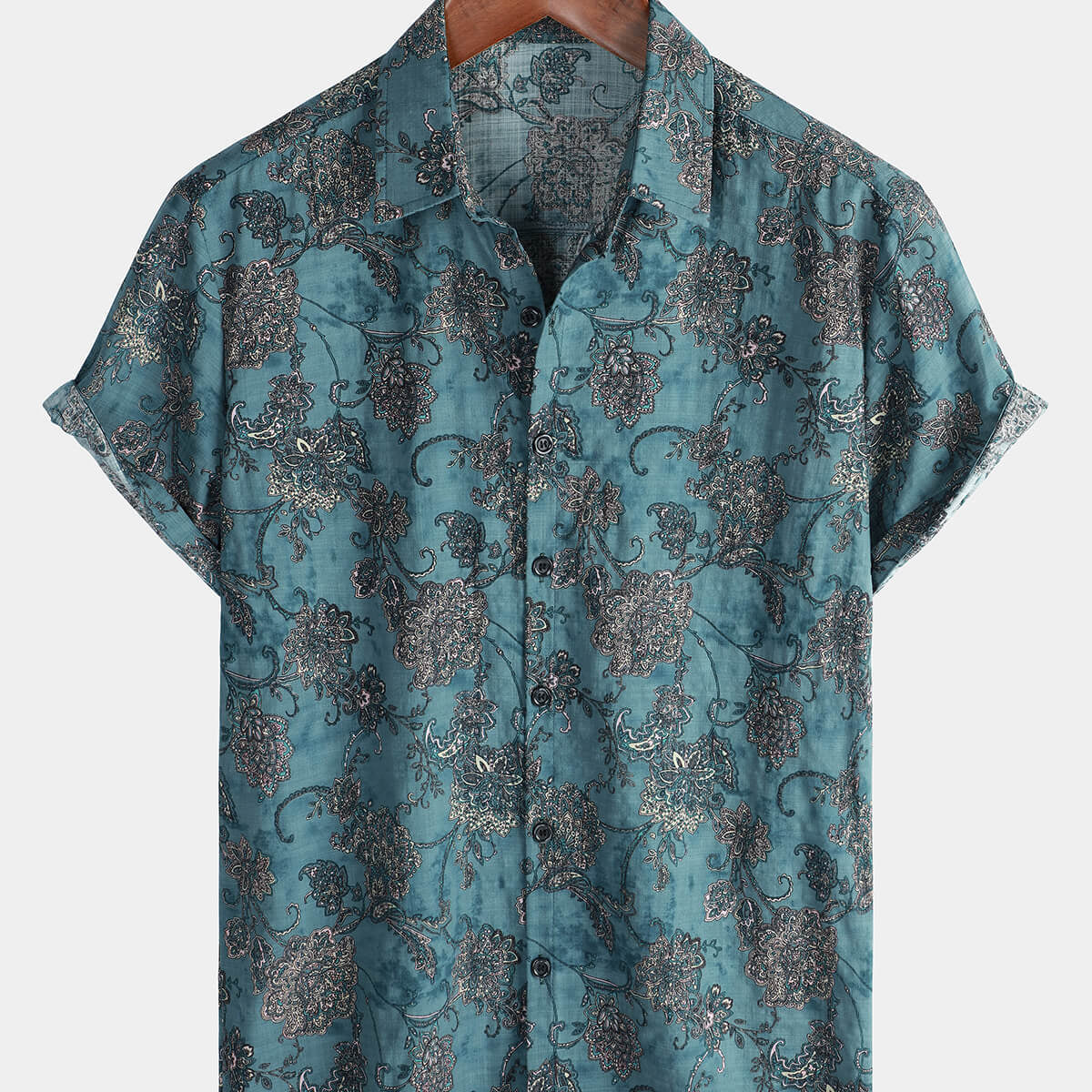Chemise en coton boutonnée à fleurs vintage à manches courtes pour hommes