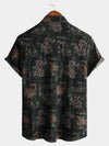 Chemise d'été boutonnée à manches courtes à imprimé floral rétro hawaïen noir pour homme