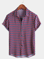 Chemise d'été boutonnée géométrique à manches courtes pour hommes