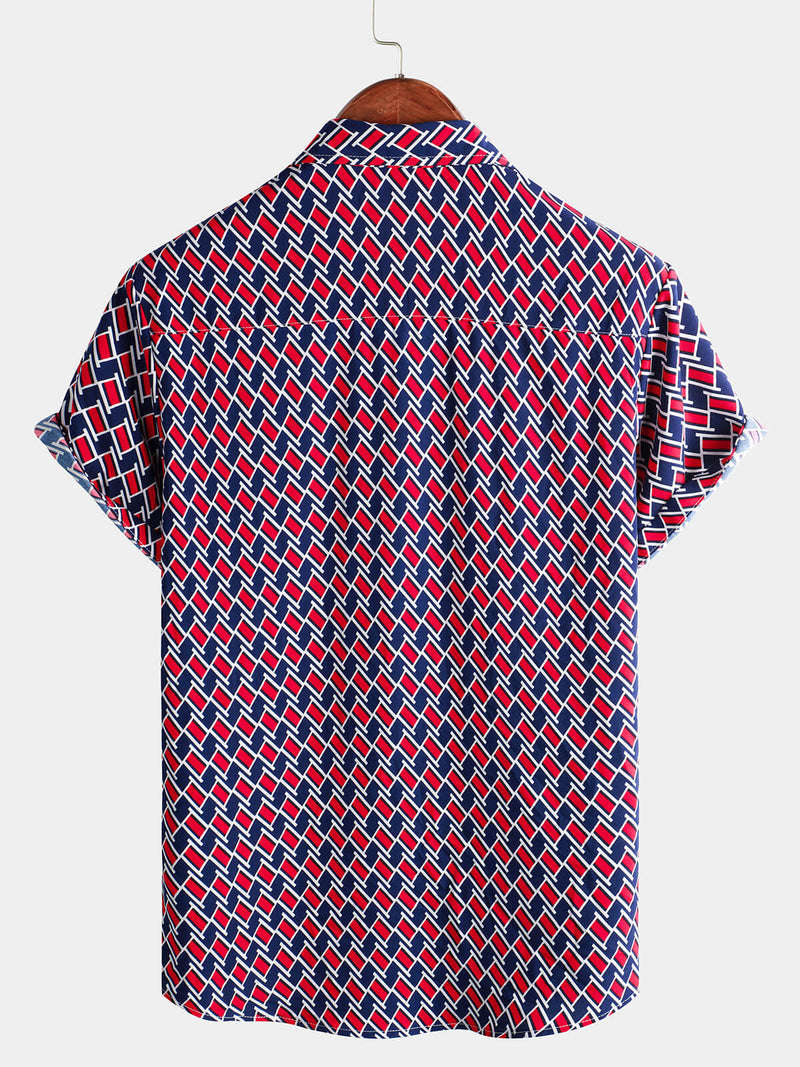 Chemise d'été boutonnée géométrique à manches courtes pour hommes