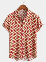 Chemise à manches courtes d'été boutonnée rétro géométrique des années 70 pour hommes