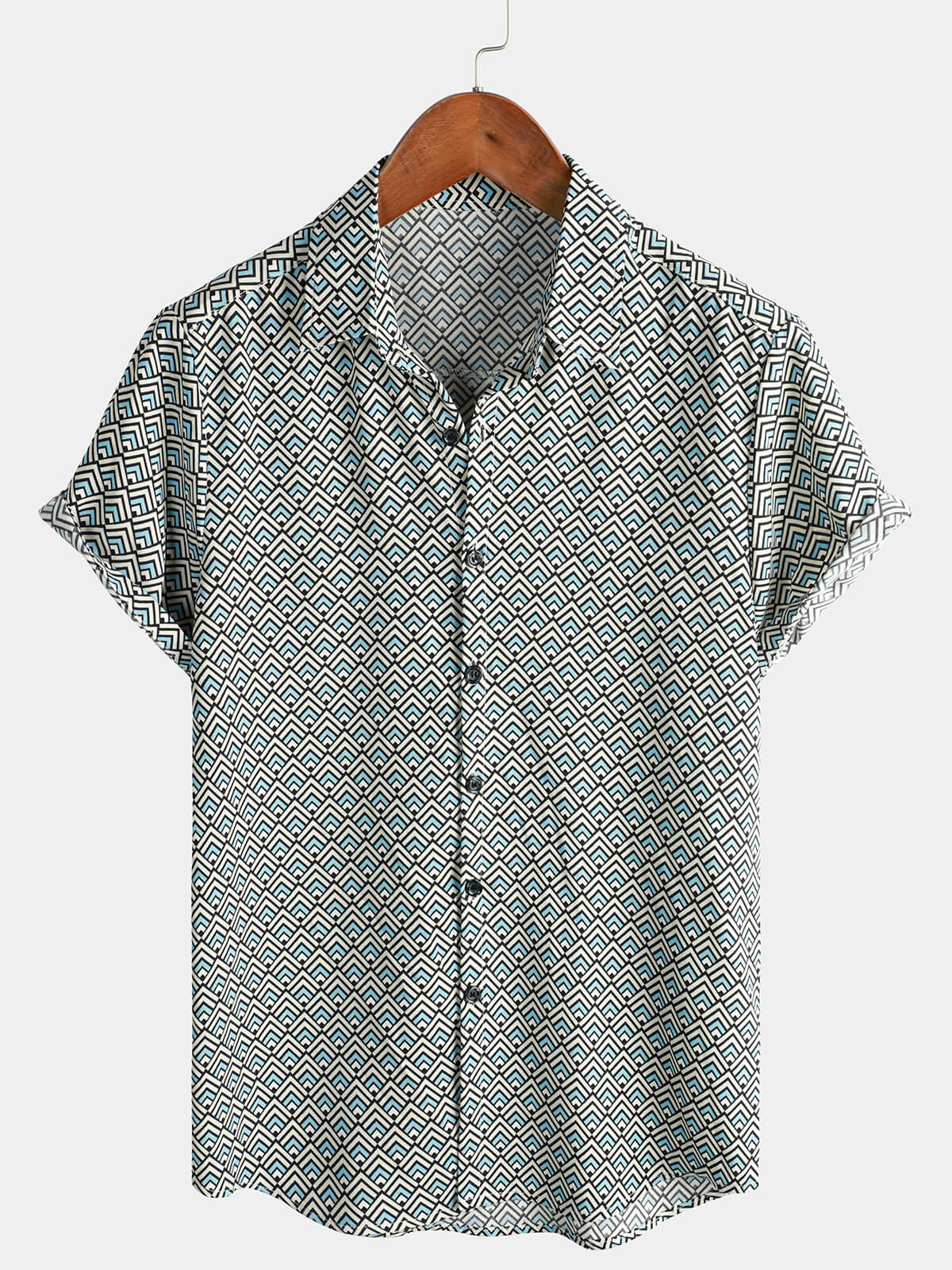Chemise à manches courtes décontractée vintage géométrique boutonnée pour homme