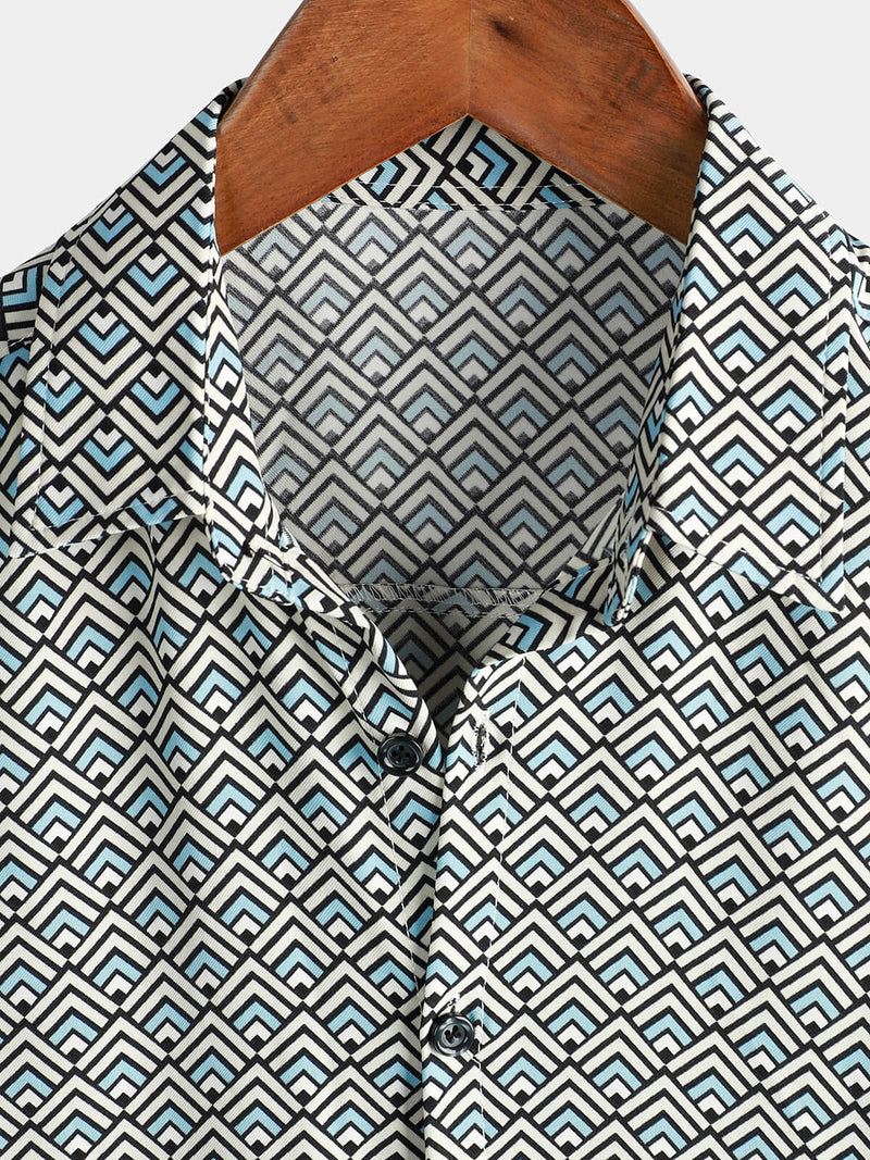 Chemise à manches courtes décontractée vintage géométrique boutonnée pour homme