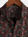 Chemise boutonnée de plage d'été bordeaux rétro à manches courtes à fleurs vintage pour hommes