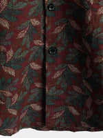 Chemise boutonnée de plage d'été bordeaux rétro à manches courtes à fleurs vintage pour hommes