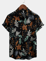 Chemise à manches courtes en coton à imprimé floral rétro pour homme