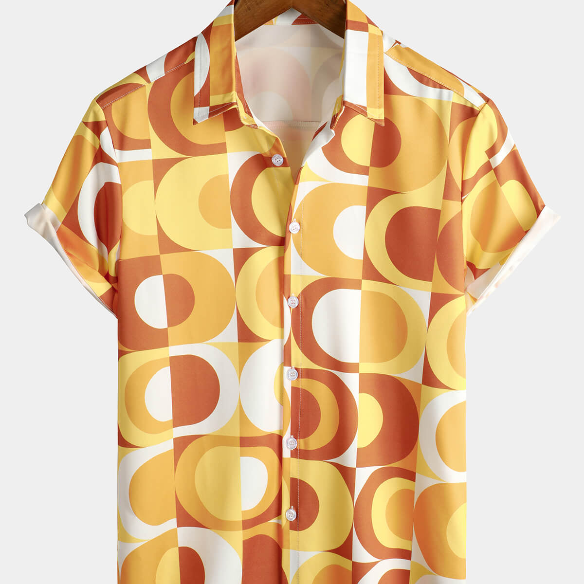 Chemise d'été rétro boutonnée pour homme vintage orange années 70 géométrique été plage cool chemise à manches courte