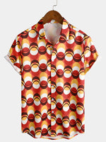 Hommes Retro Button Up Vintage Orange 70s Party Geometric Summer Beach Chemise à manches courtes