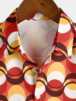 Hommes Retro Button Up Vintage Orange 70s Party Geometric Summer Beach Chemise à manches courtes
