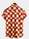 Hommes Retro Button Up Vintage Orange 70s Party Geometric Summer Beach Chemise à manches courtes