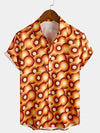 Chemise à manches courtes de plage d'été à cercle géométrique vintage orange des années 70 pour hommes