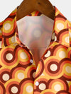 Chemise à manches courtes de plage d'été à cercle géométrique vintage orange des années 70 pour hommes