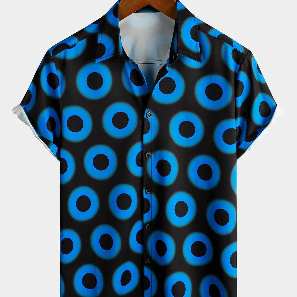 Chemise à manches courtes pour homme Retro Cool Button Up Vintage Blue Geometric Circle Summer Beach