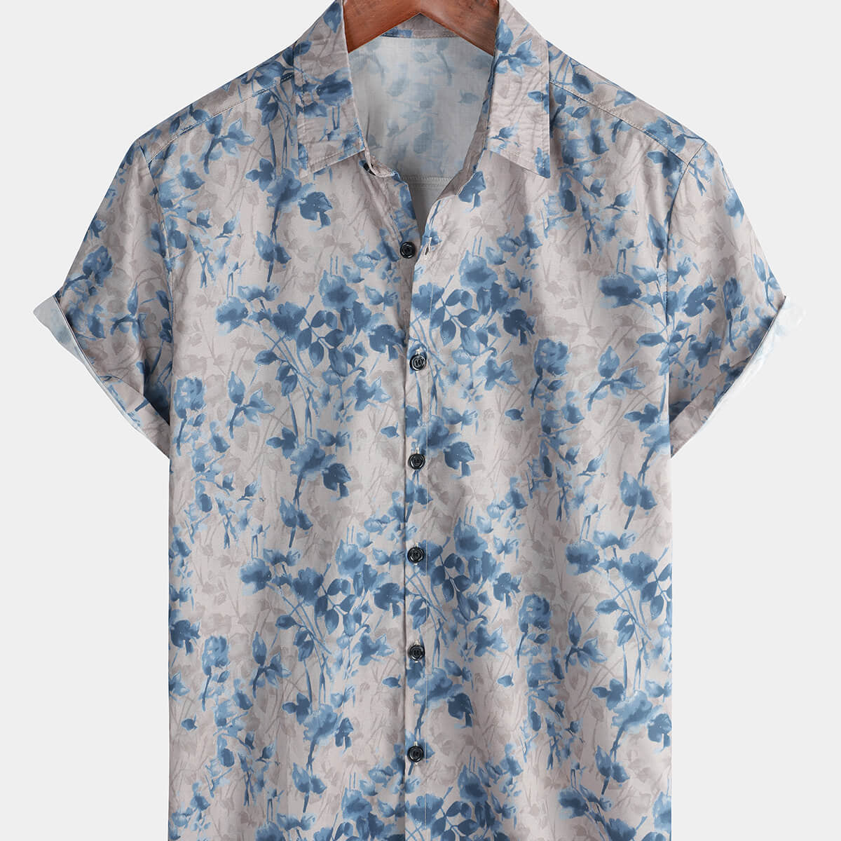 Chemise à manches courtes pour hommes, Vintage, respirant, en coton, vert, motif Floral hawaïen, boutonné