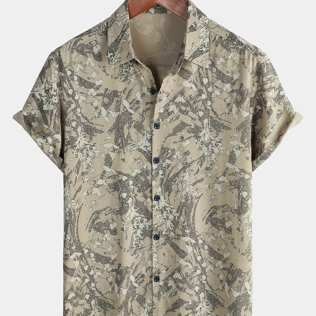 Chemise à manches courtes boutonnée à fleurs rétro en rayonne pour hommes, vacances d'été douces