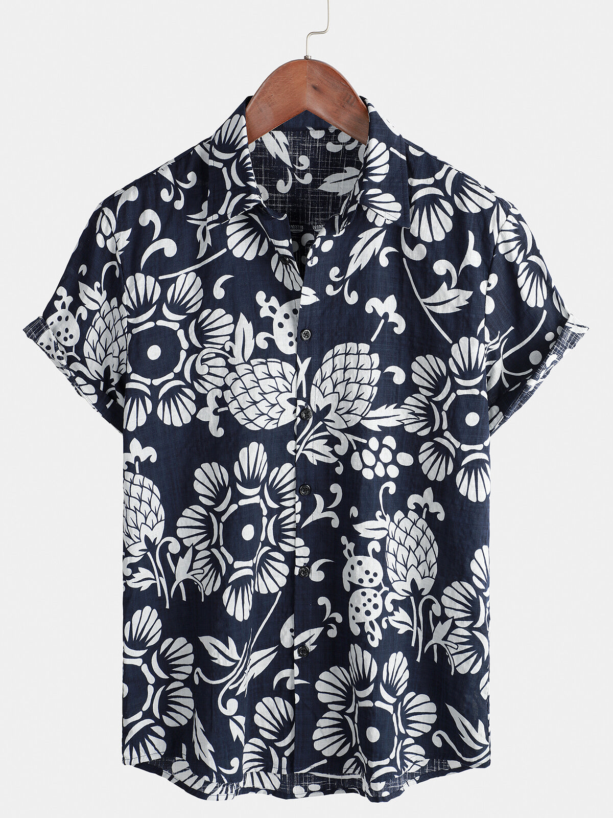Chemise à manches courtes boutonnée en coton floral d'été hawaïen pour hommes