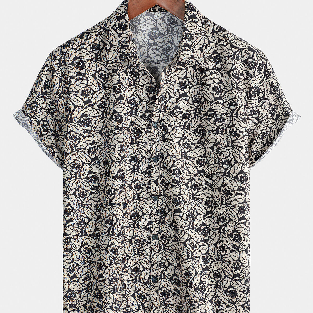 Chemise boutonnée à manches courtes en coton pour hommes, motif floral vintage, vacances