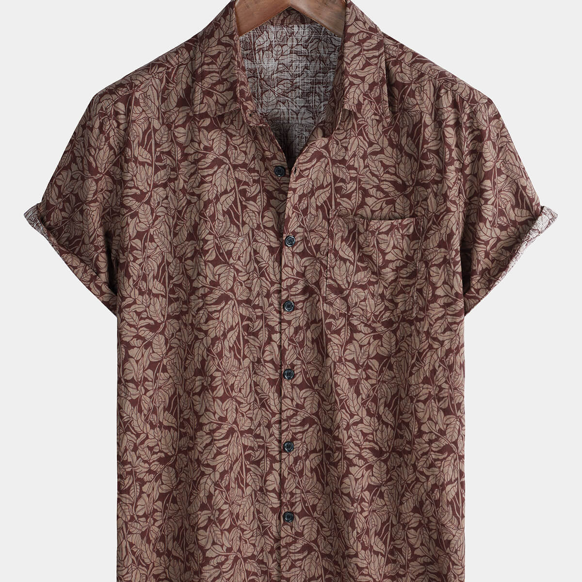 Chemise à manches courtes boutonnée en coton pour hommes avec poche vintage