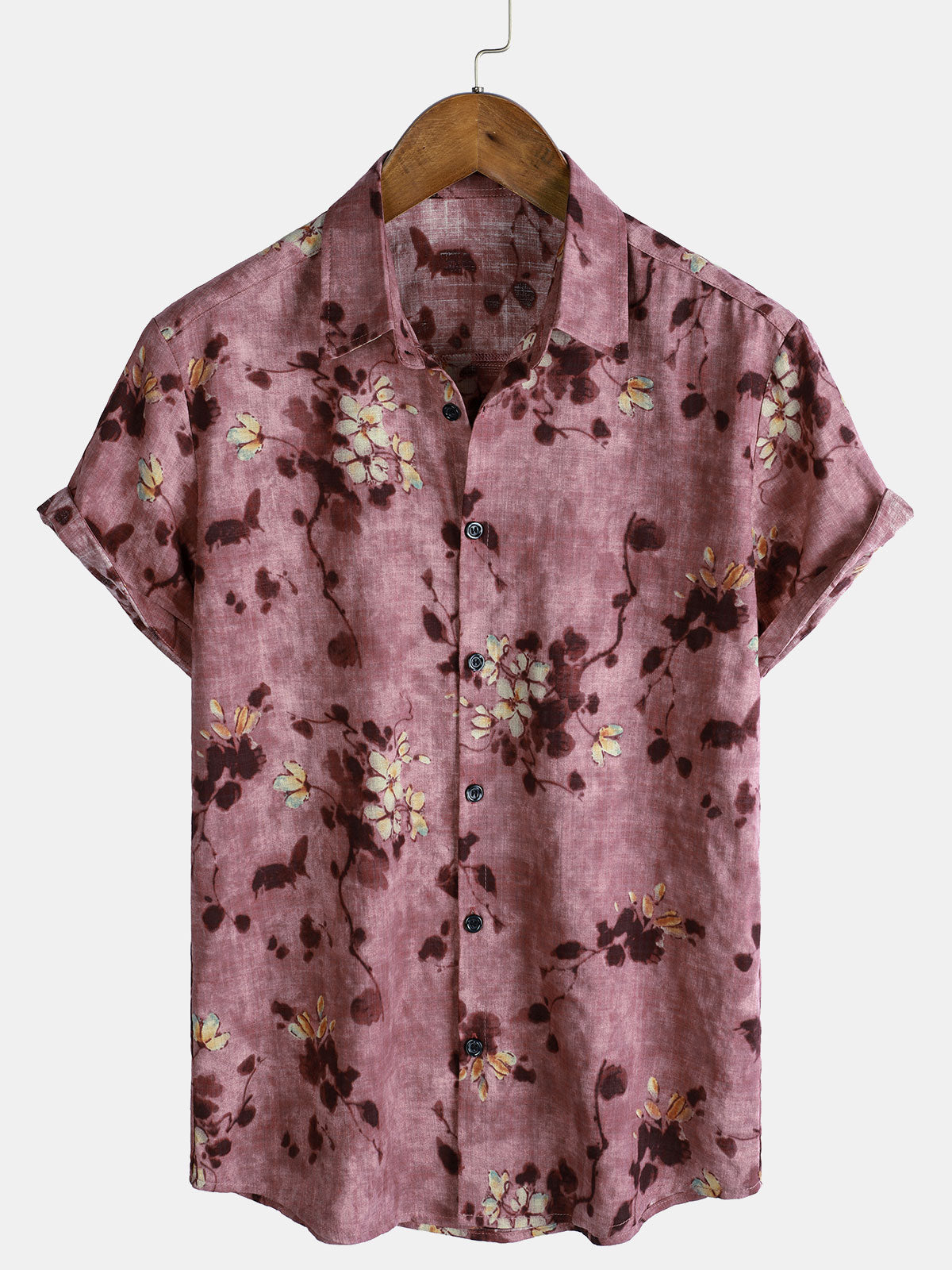 Chemise boutonnée à manches courtes respirante en coton à fleurs vintage pour hommes